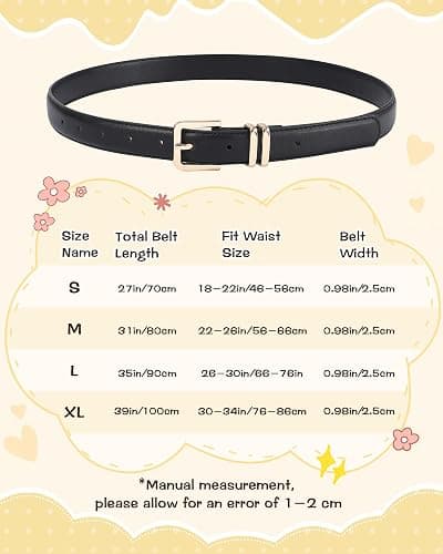 AWAYTR 2 Pack Girls Leather Belt for Kids Jeans with Gold Square Buckle - Fit Waist: 26"-30" - Black+white thumbnail 2