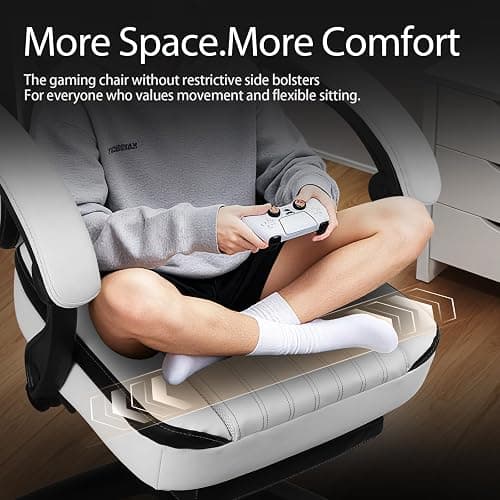 Dowinx Gaming Chair Breathable PU Leather Gamer Chair with Footrest Massage Lumbar Support, Big and Tall Ergonomic Reclining Computer Chair with Pocket Spring Cushion for Adults Teens (Black&White) thumbnail 4