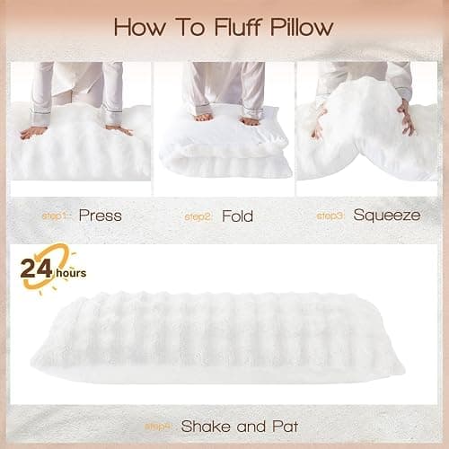 YZ HOME Faux Fur Fluffy Body Pillow for Adults - Firm Body Pillow Insert with Shredded Blue Memory Foam, Adjustable Height, Soft Support for Side Sleeping, Pregnant Women, Washable, 20x54 Inch (White) thumbnail 9