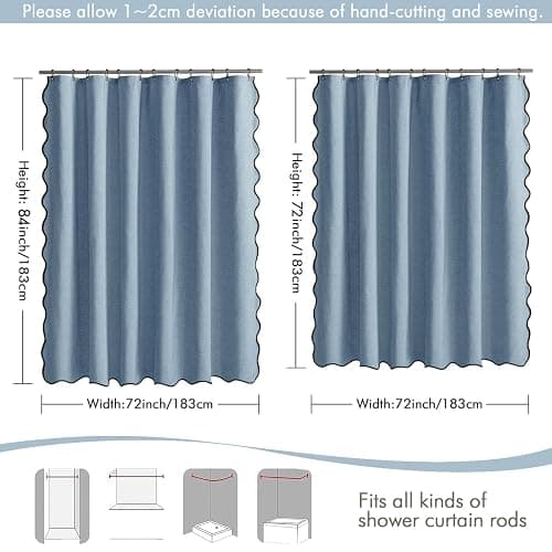 MIULEE Moonlight Blue Scalloped Shower Curtain Linen Textured with 12 Metal Hooks Cute Heavy Duty Washable Waterproof Thick Cloth Shower Curtains with Black Border for Bathroom Hotel Bathtub,W72*L72 thumbnail 6