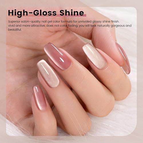 RARJSM Nude Glitter Cat Eye Gel Nail Polish Set 6Pcs Ceramics Pink Light Purple Brown Velvet Shimmer Smoothie Cateye Gel Polish with Magnetic Stick UV LED Curing Require Home Salon Nail Design thumbnail 2