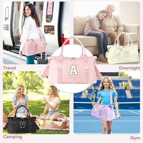 Dance Gym Duffel Bag for Teen Girls, Personalized Initial Travel Weekender Bag,Cute Overnight Carry On Duffle for Women,Sports Travel Cheer Bag,Monogram Christmas Gifts for Tween Preppy(pink-A) thumbnail 5