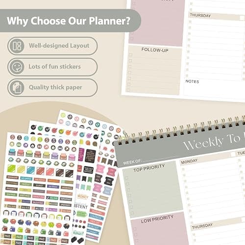 Weekly To Do List Notepad, Undated Planner with 52 Sheets (8.5''x11''), Desk Weekly Planner for Women & Man, Home School & Work thumbnail 6