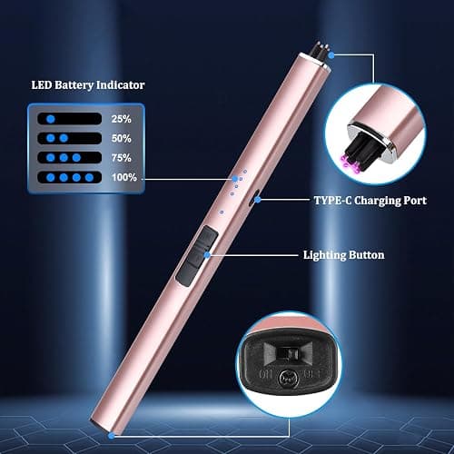 Electric Candle Lighter Christmas Stocking Stuffers Gifts for Women | Rechargeable USB,Birthday Gifts for Mom Her,Windproof Flameless Dual Arc,Camping BBQ Kitchen Lighters for Candle,Safety Lock thumbnail 5
