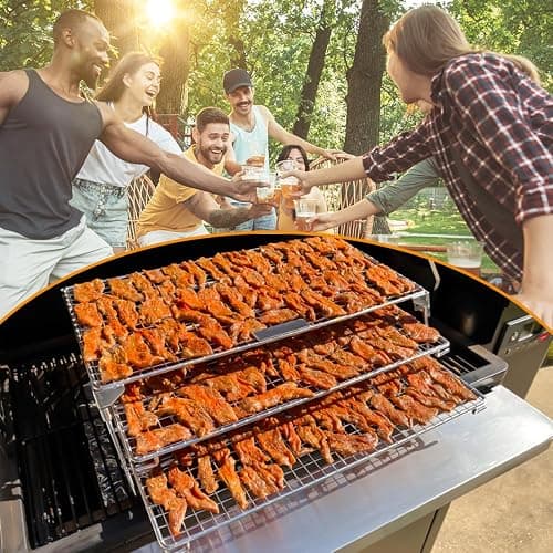 Jerky Racks for Barrel Style Pellet Grills, 21"W×17.2"L, 3 Tiered Foldable Sliding 830 in² Cooking Space Expansion Grate Accessory for Pit Boss, Traeger, Z Grill, Green Mountain and More Smoker Grills thumbnail 2