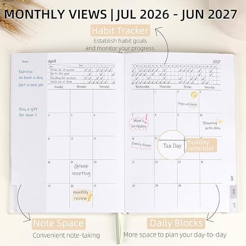 2026-2027 Planner - Weekly and Monthly Planner, July 2026 - June 2027, Linen Hardcover, 2026-2027 Calendar Planner Book with Tabs, Aesthetic, Perfect for Office Home School Supplies (Beige, A5 (Jul 2026-Jun 2027)) thumbnail 3