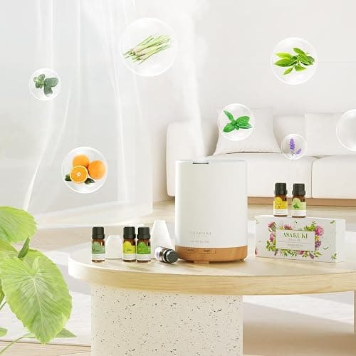 ASAKUKI 300ml Essential Oil Diffuser, Aromatherapy Ultrasonic Cool Mist Essential Oil Diffuser with 7 Color Lights, Auto Shut-Off for Home Bedroom Office thumbnail 6