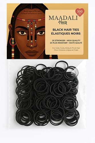 300 Black Hair Ties - Small Strong Rubber Bands for Thick, Curly & Afro Hair, Braids, Ponytails & Protective Styles - No Breakage Hair Elastics bands for Women & Girls - MAADALI thumbnail 2