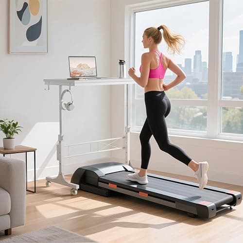 WINAZ Rolling Standing Desk with Wheels, 32" Adjustable Height Small Portable Teacher Desk for Classroom, Mobile Treadmill Walking Pad Table for Laptop, Compact White Home Office Workstation thumbnail 2