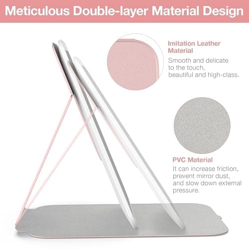 Kintion Travel Makeup Mirror, Portable LED Lighted Makeup Mirror, 360° Rotation Touch Screen Vanity Mirror, 60 LEDs, 3-Color Dimmable Lighting, Rechargeable Tabletop Folding Cosmetic Mirror, Pink thumbnail 6
