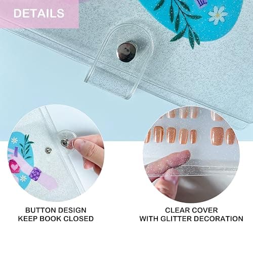 Press On Nail Organizer,10 PCS,A5 Glitter PVC Cover Binder,Press On Nail Packaging for Fake Nail Storage Nail Display Nail Salon Press On Nail Supplies Organizer with Nail Tape(A5(9.37 * 6.89 * 1inch) thumbnail 5