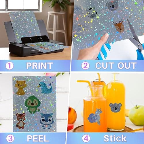 Starziwen 30 Sheets Holographic Sticker Paper for Inkjet&Laser Printer, Printable Vinyl Sticker Paper Waterproof Self-Adhesive, A4 Size (Laser Star) thumbnail 6