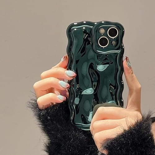 FABSPARK Case for iPhone 16 Pro,3D Meteorite Bubble Pattern Electroplate Plating Glitter Curly Wavy Frame Glossy Case,Soft TPU Shockproof for iPhone 16 Pro 6.3 inch,Dark Green - Image 1