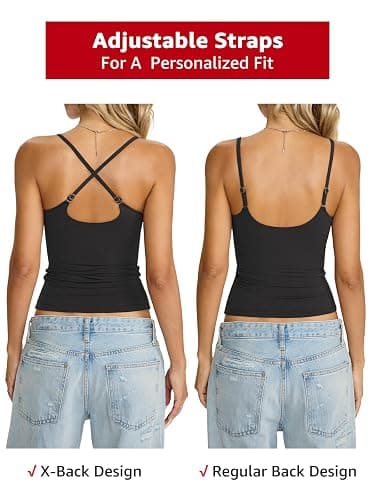 Womens Double Lined Camisole Tank Top Sexy Backless Spaghetti Strap Shirt Scoop Neck Slim Fitted Cami Y2K Going Out Top thumbnail 3