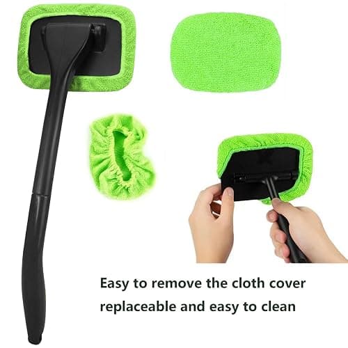 desin Car Windshield Cleaning Tool, Windshield Cleaner with 5 Washable and Reusable Microfiber Pads and Extendable Handle, for Auto Glass Wiper (Green) thumbnail 3