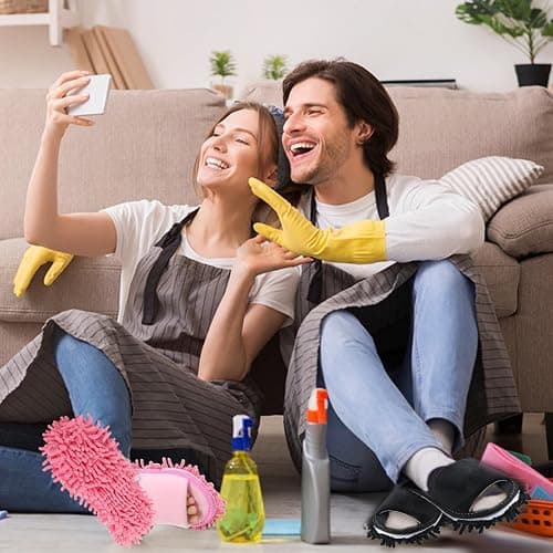 Meyeyaia 4 Pair Washable Mop Shoes,Removable Microfiber Cleaning Slippers,Mopping Slippers for Women and Men Home Office Floor Dust and Dirt Cleaning (Beige Gray Pink Black) thumbnail 3