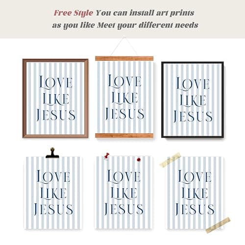 LARTSFRO Coquette Navy Blue Bow Jesus Wall Art Decor Posters, Blue Bow Room Bedroom Bathroom Wall Art Decor Aesthetic for Teen Girls Gifts, Inspirational Bible Verses Bow Wall Decor, 8x10 Inch Set of 4 Unframed Bow Pictures - 8X10in - navy blue bow thumbnail 4