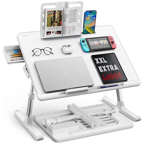 Laptop Bed Tray Table, SAIJI Adjustable Bed Desk for Laptop, Foldable Laptop Stand with Storage Drawer for Eating, Working, Writing, Gaming, Drawing (White, X-Large) - White - Image 1