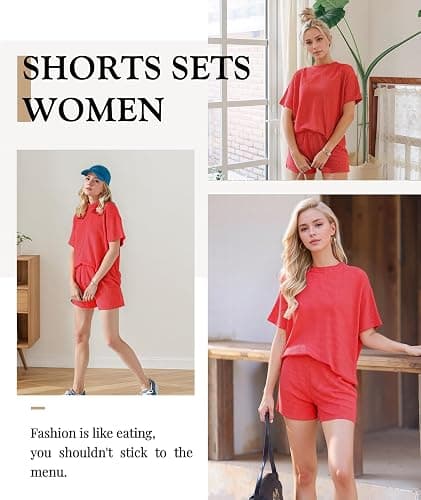 MARZXIN Women 2 Piece Shorts Set 2026 Casual Summer Cruise Outfits Ribbed Loose Short Sleeve Pocket Matching Lounge Sets thumbnail 2