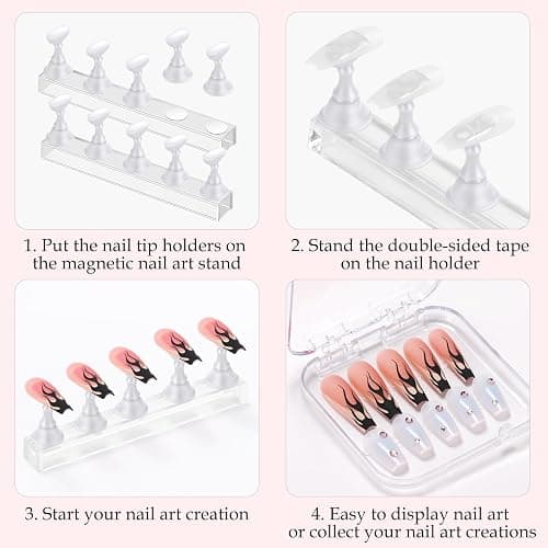 Etercycle Acrylic Nail Art Display Stand - Magnetic Practice Holder for Painting Nails With Double-sided Tape - Home DIY Salon Supplies (White) thumbnail 3