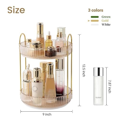 Rotating Makeup Organizer for Vanity 2 Tier,(Gold) thumbnail 3