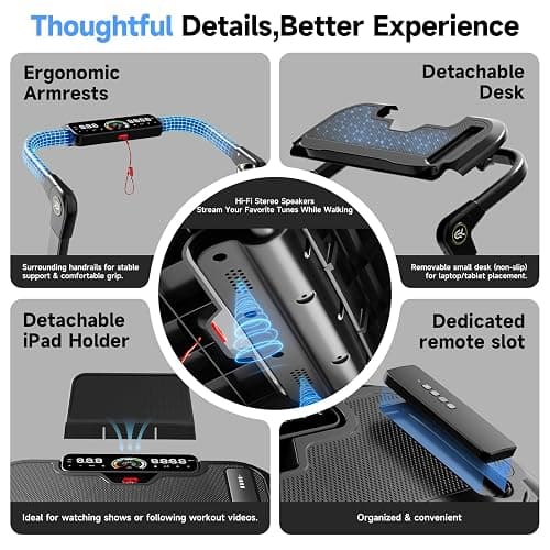 YPOO 13% Incline Walking Pad Handle 6.2MPH RGB Light Foldable | Home & office, 13% incline with RGB light, 6.2MPH speed, handle bar, 300LBS, Portable Folding Walking Treadmills & App thumbnail 7