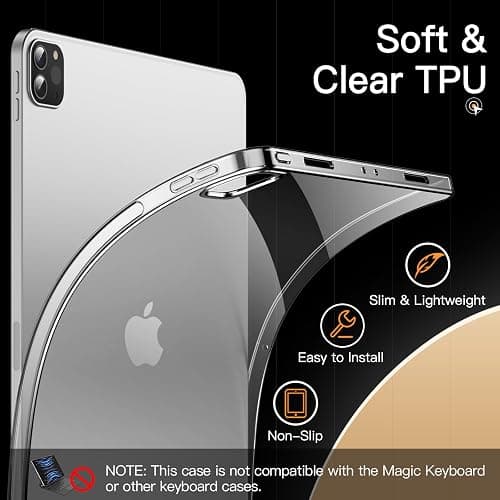 JETech Case for iPad Pro 12.9-Inch 2022/2021 (6th/5th Generation), Soft TPU Transparent Slim Shockproof Tablet Cover, Support Pencil 2nd Charging (Clear) thumbnail 3