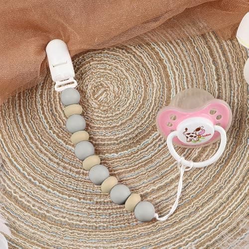 Pacifier Clips, 2PCS Silicone Soother Clips, BPA Free Pacifier Clip Pacifier Holder for Newborn Baby Boy Girl Gifts (C-Grey) thumbnail 7