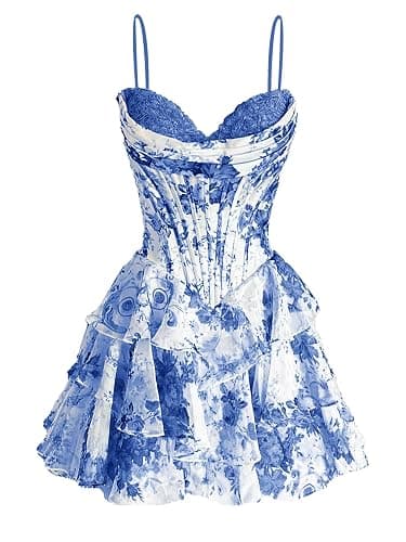 symdem Floral Tiered Homecoming Dresses for Teens 2026 Corset Lace Applique Graduation HOCO Party Dress thumbnail 2