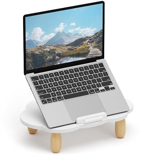 AFOOYO Adjustable Wood Laptop Stand, Ergonomic Height Angles Computer Stand, Cloud-Shaped Holder Riser Notebook Stand for Desk Compatible with Air, Pro, Dell, HP, Lenovo More 10-17.3" Laptops, White - Image 1