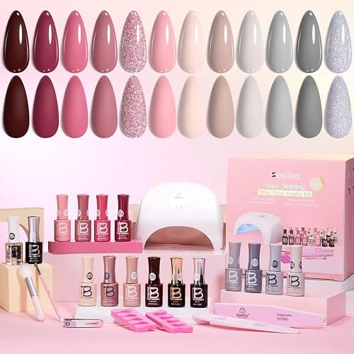 Beetles Stay Shining 23 Pcs Gel Nail Polish Kit with UV Light,, 12 Color Nail Manicure Studio Kit Cozy Elegance and Base Gel Glossy &Matte Top Coat Cuticle Oil & Nails Tools, DIY Salon-Quality at Home thumbnail 8