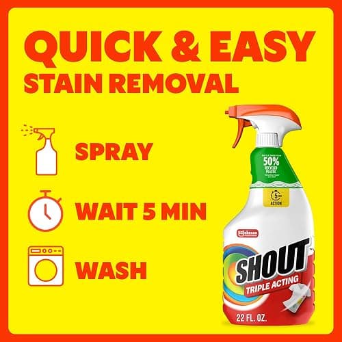 Shout Active Enzyme Laundry Stain Remover Spray, Triple-Acting Formula Clings, Penetrates, and Lifts 100+ Types of Everyday Stains - Prewash Spray 22oz thumbnail 6