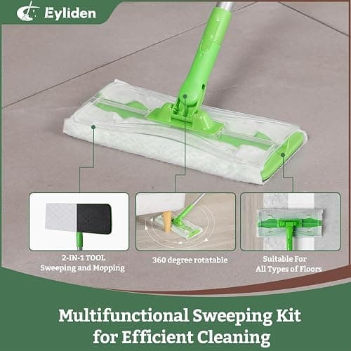 Eyliden Sweeper Mop - Lock Tight Design No Lost Pads - 36 Disposable Dry & Wet Cloths, Dust Mop Starter Kit for Pet Hair, Hardwood Floors, 360 Swivel, Universal Refills, Efficient Floor Cleaning thumbnail 4