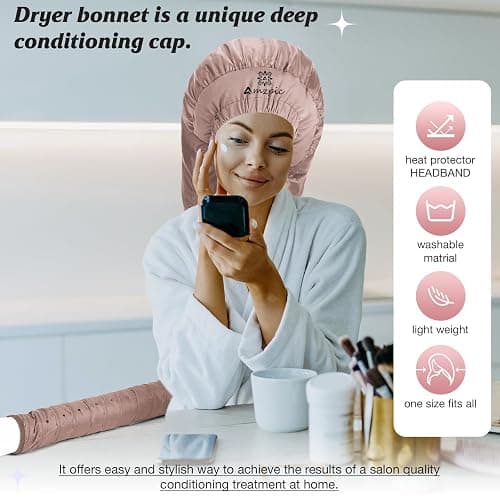 Bonnet Hair Dryer Attachment - Bonnet Hood Dryer with Headband That Reduces Heat Around Ears and Neck, Use for Hair Styling, Hair Drying, Curling and Deep Conditioning (Extended Version, Pink) thumbnail 7