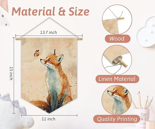 XYDEG Woodland Nursery Decor,Fox Fall Decor Canvas Banner,Kids Room Decor,Canvas Banner For Kids room,Canvas Hanging Pennant Flag Banner For Bedroom Classroom,Gift For Fox Lover - Fox thumbnail 3