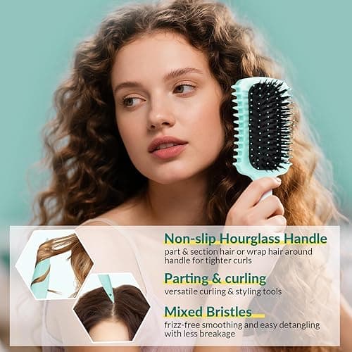 Curl Defining Brush, Volume Curly Hair Brush Products for Effortlessly Detangling Shaping and Styling Women's Men's Curls on All Wet or Dry Hair Types, Reduces Frizz (Green 1PC) - Green 1PC thumbnail 4