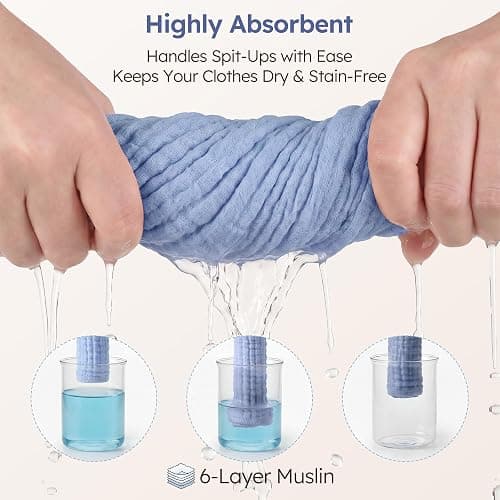 Yoofoss Muslin Burp Cloths for Baby 10 Pack 100% Cotton Baby Washcloths for Boys Girls Large 20''X10'' Super Soft and Absorbent Progressive Blue thumbnail 4