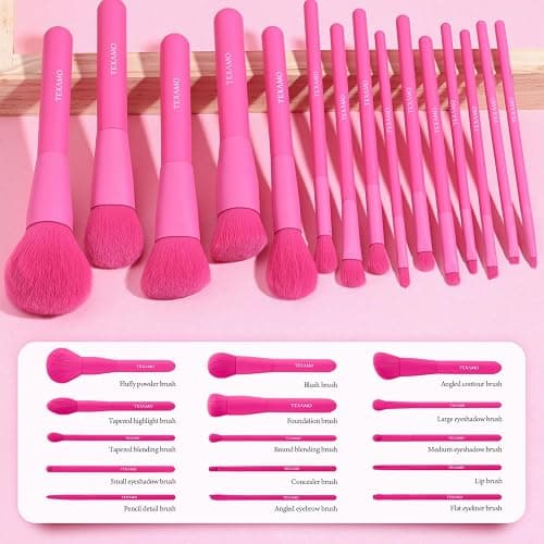 Makeup Brush Set, 15 Piece Quality Makeup Brushes, Premium Synthetic Make Up Brushes for Foundation Powder Blush Highlighter Concealer Makeup Brush Kit for Travel, Hot Pink thumbnail 4