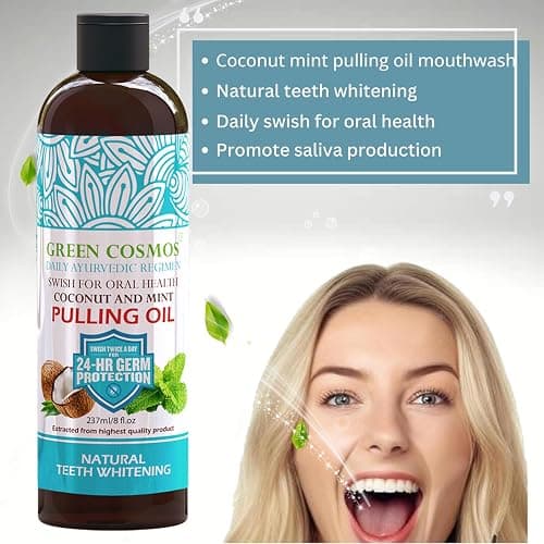 Coconut Mint Pulling Oil Mouthwash, 237ml Natural Teeth Whitening, Ayurvedic Daily Swish for Oral Health Alcohol & Fluoride Free, Healthy Gums, Fresh Breath, Solution for Bad Breath (One Pack) thumbnail 5
