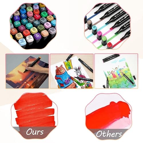 XIAOERLANG 80 Colors Alcohol Markers Pens,Markers Drawing,Markers Set for Kids,Adults Coloring Book, Multicolor,Wide Chisel and Thin Head Double-Head Design Equipped with,Black Suitcase thumbnail 4