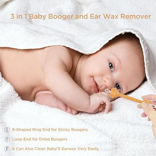 3 in 1 Baby Booger Remover and Baby Ear Cleaner Tool Baby Nose Cleaner with Soft Silicone End Dual Ear Wax and Snot Remover Safe Nasal Picker for Newborns Infants & Toddlers, BPA Free thumbnail 2
