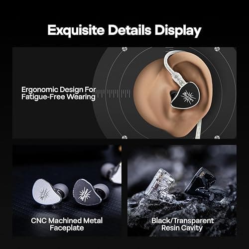 Linsoul Kiwi Ears Belle 10mm DLC Dynamic Driver in-Ear Monitor, HiFi Wired Earbuds with Dual Silver-Plated Cables, Professional IEM for Stage Performance/Gaming/Music Production (Without MIC, Silver) thumbnail 5