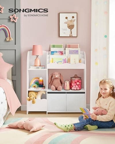 SONGMICS Bücherregal Kinder, Kinderregal, Spielzeugregal mit 2 Aufbewahrungsboxen, für Bücher, Kinderzimmer, Spielzimmer, Wohnzimmer, wolkenweiß GKR042W01 thumbnail 2