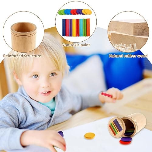 Children's Montessori Toys for 1-3 Year Old, Color Sorting Toys for Toddlers, Wood Color Shape Sorting Toy, Fine Motor Developmental Infants Sensory Matching Games Educational Toy Gift for Kids thumbnail 6