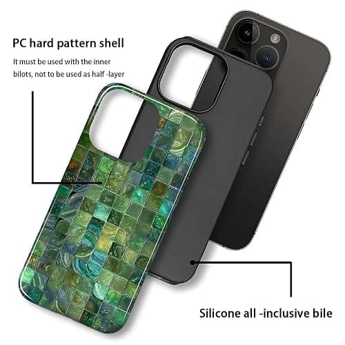 Kapadiy Case for iPhone 15 Case,Green Toned Glass Mosaic Patten Design - Hybrid Dual Protection Silicone + Hard PC Shockproof Full Body Cover Slim Anti-Scratch Protective Case for Men Women thumbnail 3