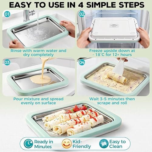 Rolled Ice Cream Maker with Quick Start Guide - DIY Instant Ice Cream Tray Kit, Includes 2 Scrapers for Manual Homemade Ice Cream Rolls, Frozen Yogurt, Sorbets & Slushies, No Electricity Needed（green） thumbnail 3