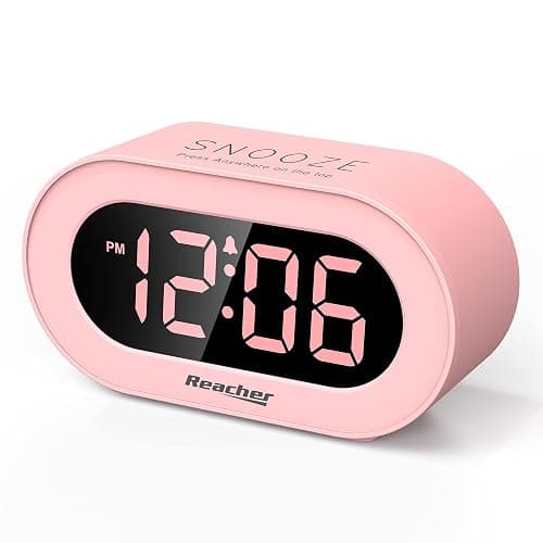 REACHER Pink Girls Alarm Clock for Kids Bedroom, Dimmable LED Digital Display, Outlet Powered, Adjustable Volume, Simple to Use, Snooze, Small Size for Bedside, Desk, Toddler - Image 1