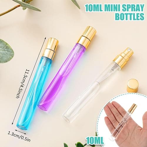 Zhehao 50 Pcs Mini Spray Bottles, Perfume Bottle, Gold Cap, 10 Ml | Clear Glass Bulk Refillable Fine Mist Perfume Atomizer, Portable Empty Sample Containers for Cleaning, Essential Oils, Travel thumbnail 2