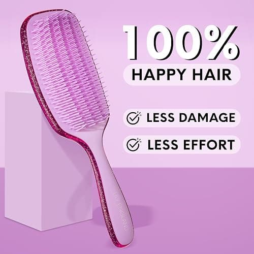 Lily England Curly Detangler Brush for Women - Pain-free Detangling Brush for Wet & Dry Hair With Flexible Bristles - Easy-to-Hold Hairbrush for Women with 3c & 4c Curls - Purple Glitter thumbnail 6