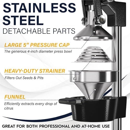 Eurolux Cast Iron Citrus Juicer | Extra-Large Commercial Grade Manual Hand Press | Heavy Duty Countertop Squeezer for Fresh Orange Juice (Bonus Stainless Steel Cup) (Black) thumbnail 4